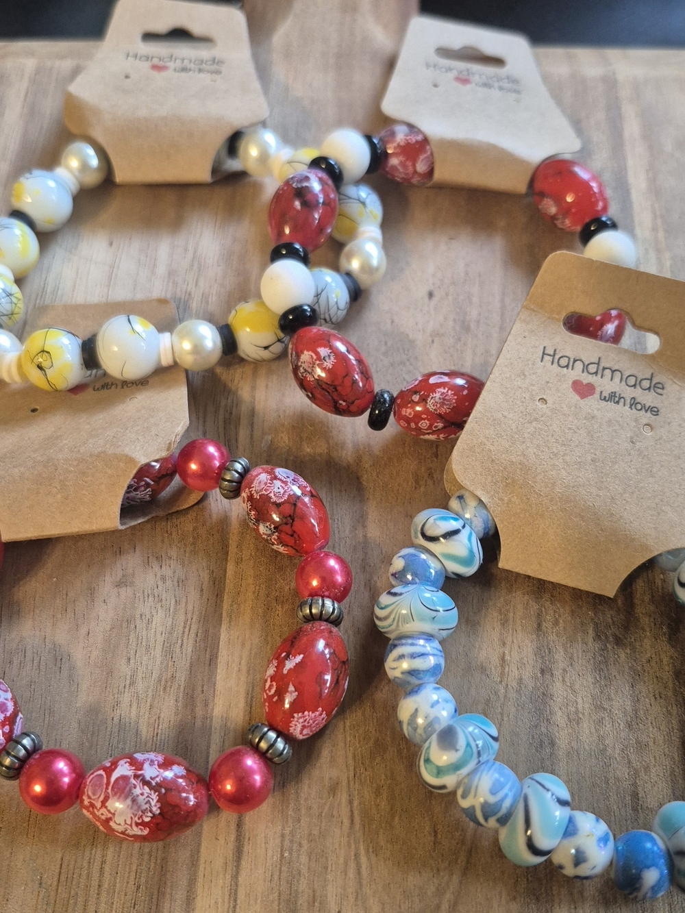 Handmade Beaded Stretch Bracelet -set Of 4 Whimsical